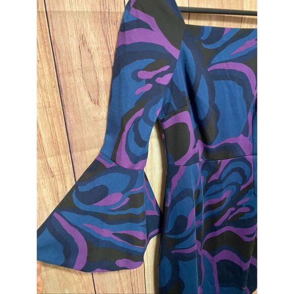 Trina Turk size 2 Miley Garden Bell Sleeve Sheath Dress purple blue - Picture 4 of 10